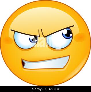 Angry emoji emoticon with bared teeth looking to the side Stock Vector