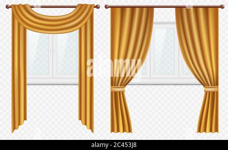 Vector realistic windows with curtains and drapes set Stock Vector