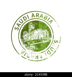 Saudi Arabia sign, vintage grunge imprint with flag on white Stock Vector