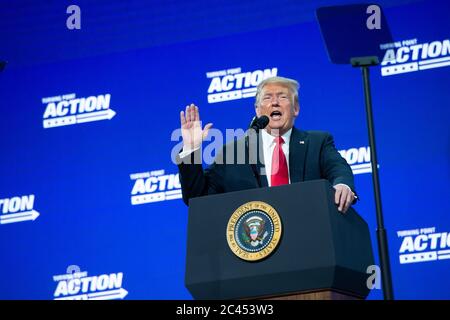 Phoenix AZ, USA. 23rd June, 2020. United States President Donald J Trump at Turning Point event at Dream City Church in Phoenix, Arizona on June 23, 2020. Credit: albert halim/Alamy Live News Stock Photo