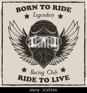 Vintage motorcycle t-shirt vector grunge illustration Stock Vector