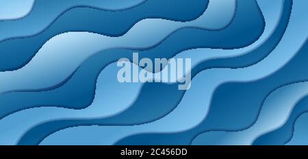 Abstract blue gradient waves shape layer paper cut style. Vector illustration Stock Vector