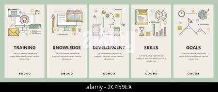 Vector thin line flat design coaching concept vertical banners Stock Vector