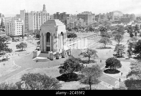 Sydney Australia 1938: Completed in 1934, just four years before this image was published, the ANZAC War Memorial in Sydney's Hyde Park commemorated all members of Australian Defence Forces who took part in World War One.This image was published in a 1938 book by Municipal Council of Sydney to commemorate 'the 150th anniversary of the founding of a nation' Stock Photo