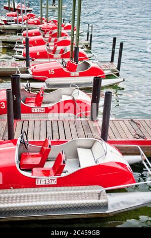 Pedal boats on Lake Lugano, Switzerland Stock Photo