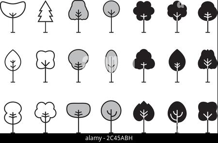Set of outline Tree icon. Abstract Tree thin icons. Outline linear Plants. Editable stroke fill. Tree simple isolated vector symbol. Stock Vector