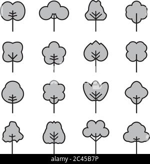 Set of outline Tree icon. Abstract Tree thin icons. Outline linear Plants. Editable stroke fill. Tree simple isolated vector symbol. Stock Vector