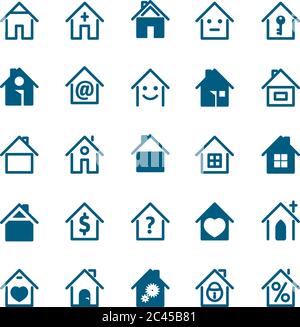 Set of house icons. Buildings line icons with tree. Vector Illustration. Stock Vector