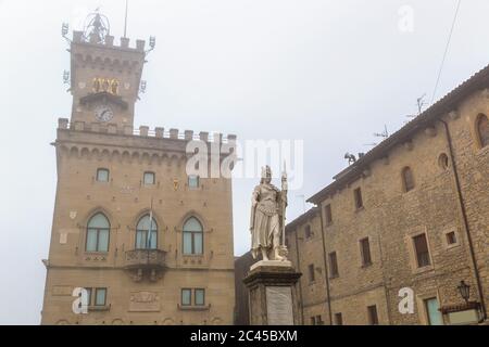 Public Palace on central square in San Marino in winter day Stock Photo