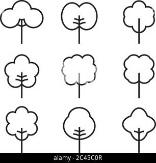 Set of outline Tree icon. Abstract Tree thin icons. Outline linear Plants. Editable stroke fill. Tree simple isolated vector symbol. Vector. Stock Vector