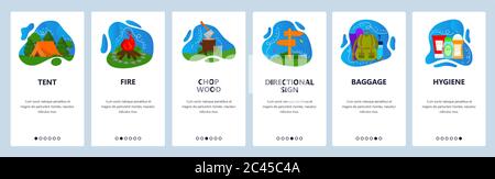 Camping website and mobile app onboarding screens vector template Stock Vector