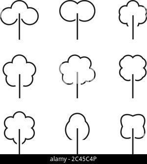 Set of outline Tree icon. Abstract Tree thin icons. Outline linear Plants. Editable stroke fill. Tree simple isolated vector symbol. Vector. Stock Vector