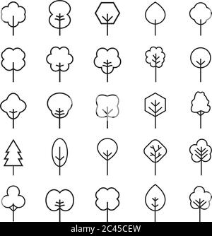 Set of outline Tree icon. Abstract Tree thin icons. Outline linear Plants. Editable stroke fill. Tree simple isolated vector symbol. Vector. Stock Vector