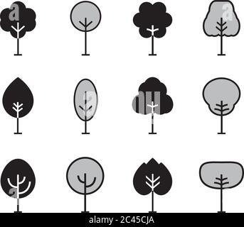 Set of outline Tree icon. Abstract Tree thin icons. Outline linear Plants. Editable stroke fill. Tree simple isolated vector symbol. Stock Vector