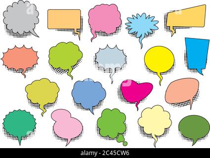 Set of colour comic speech bubbles with shadows. Vector Illustration and graphic elements. Stock Vector