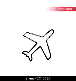 Airplane black outline icon. Thin line airplane icon. Editable stroke. Stock Vector