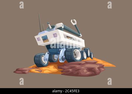 mars rover on yellow ground Stock Vector