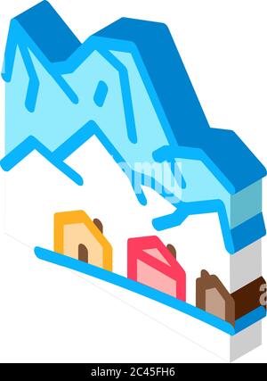 ski resort village isometric icon vector illustration Stock Vector