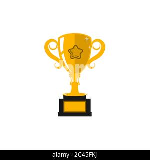 Trophy Cup Vector Flat Icon with star on white background.EPS 10 Stock Vector