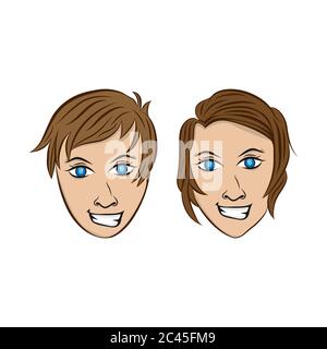 Young man with different facial expressions set vector illustration isolated. EPS 10 Stock Vector