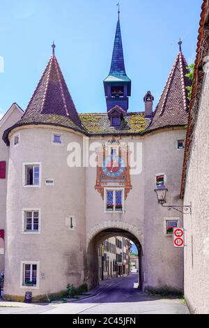 Porte de France is the gate to Old Town Porrentruy in canton Jura, Switzerland. Stock Photo