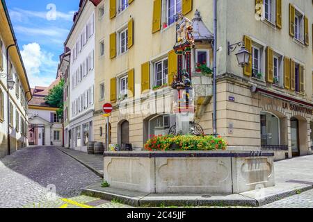 Fontaine de la Samaritaine by Grand rue in Porrentruy, canton Jura, Switzerland. Stock Photo