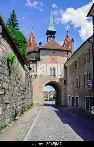 Porte de France is the gate to Old Town Porrentruy in canton Jura, Switzerland. Stock Photo