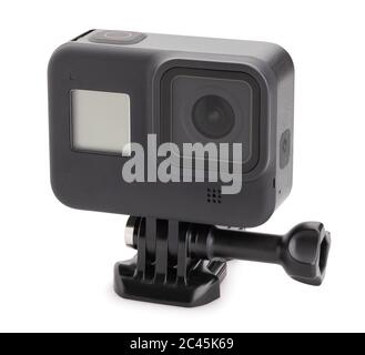 action camera on mounting path isolated on white Stock Photo