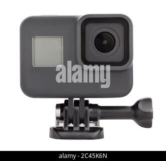 action camera on mounting path isolated on white Stock Photo