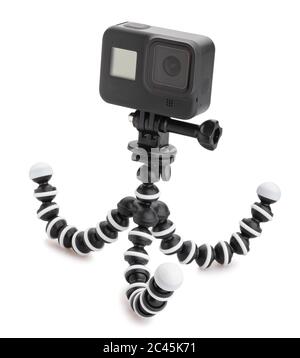 action camera on gorilla stand path isolated on white Stock Photo