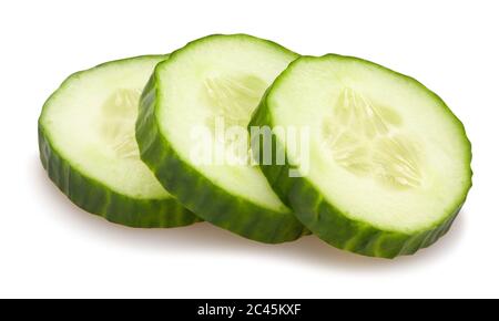 sliced cucumber path isolated on white Stock Photo