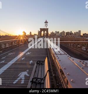 View across Brooklyn Bridge, New York City, USA during the Corona virus crisis. Stock Photo