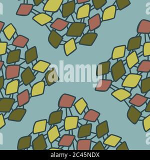 Abstract geometric decorative seamless pattern. Hand drawn connected shapes of different colors on light background. Stock Vector