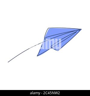 Paper plane continuous line vector illustration - airplane silhouette made with one single line art style. Stock Vector