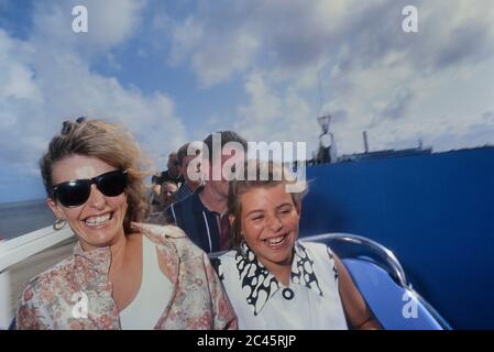 A family enjoying a ride on the scenic railway roller coaster. Great Yarmouth Pleasure Beach. Norfolk. England. UK Stock Photo