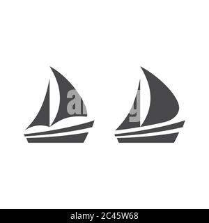 Boat or yacht simple black vector icon. Boat pictogram glyph symbol. Stock Vector