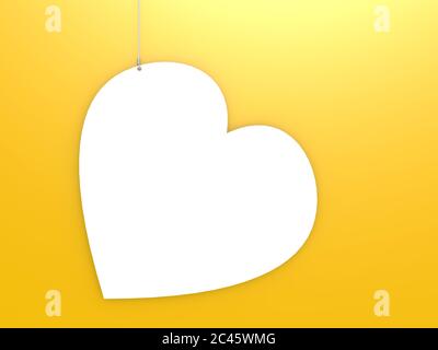 Heart shape hang with yellow background, 3D rendering Stock Photo