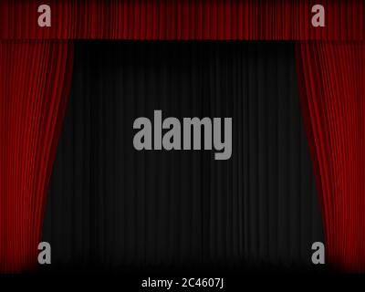 Red Curtain Show Opening Stock Photo