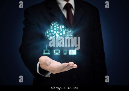 Cloud server application and hosting on internet network conceptual image Stock Photo