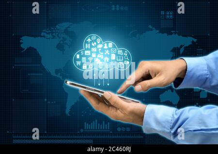internet cloud server application and hosting on virtual network conceptual image Stock Photo