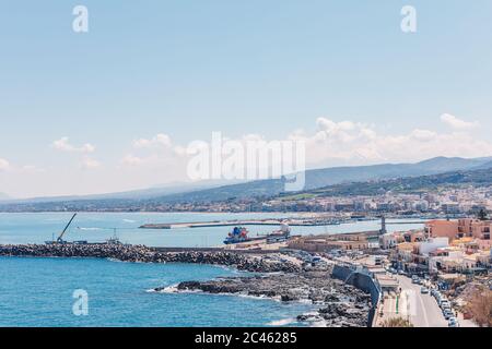 View over bay of the Venetian harbour in Rethymno Stock Photo