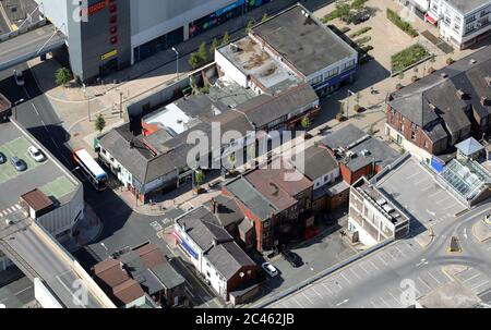 aerial view of Prince's Street & Ardern Walk streets in the middle of Stockport town centre just next to the Merseyway Shopping centre Stock Photo