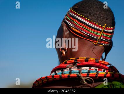 Samburu woman with traditional jewellry, Samburu county, Samburu national reserve, Kenya Stock Photo