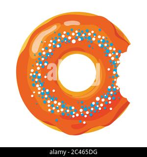 Colorful bitten donut on white background, flat vector illustration Stock Vector