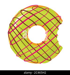 Colorful bitten donut on white background, flat vector illustration Stock Vector