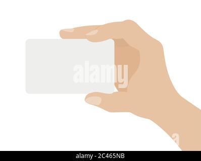 Hand holding white card, isolated on white background. Flat design vector illustration Stock Vector