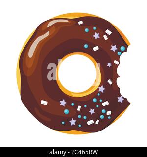 Colorful bitten donut on white background, flat vector illustration Stock Vector