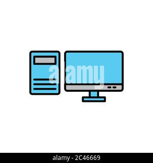 Personal computer, flat icon set. Design template vector Stock Vector