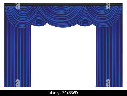 Blue luxury curtains and draperies on white background, realistic vector illustration Stock Vector