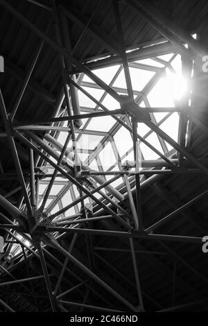 Skylight window - industrial construct. Black and white architectural photography Stock Photo